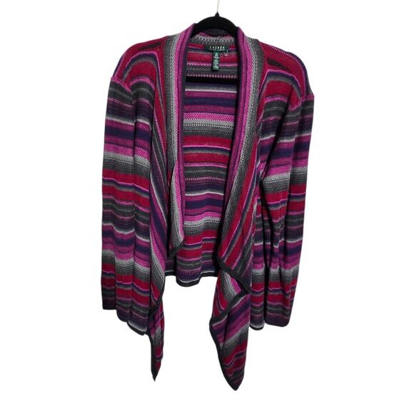 Lauren Ralph Lauren Cardigan Women Plus Size 2X Striped Open Front Aztec Boho - Picture 3 of 8